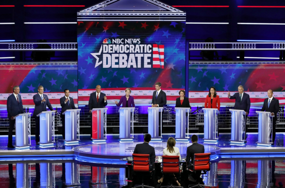 Candidates are seen during the first official Democratic 2020 presidential primary debate in Miami June 26. (CNS/Reuters/Mike Segar)