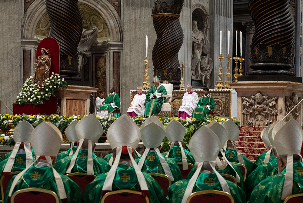 Pope Francis celebrates the opening Mass of the Synod of Bishops for the Amazon in St. Peter's Basilica Oct. 6, 2019, at the Vatican. (CNS/Vatican Media)