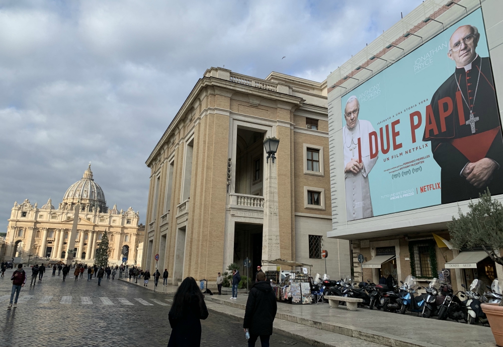 An advertisement in Italian for the Netflix movie "The Two Popes" is seen on a building near the Vatican Dec. 16. (CNS/Cindy Wooden) 