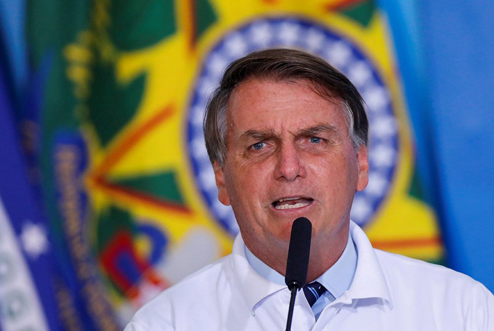 Brazilian President Jair Bolsonaro speaks during a ceremony at the presidential palace Jan. 12 in Brasilia. (CNS/Reuters/Adriano Machado)