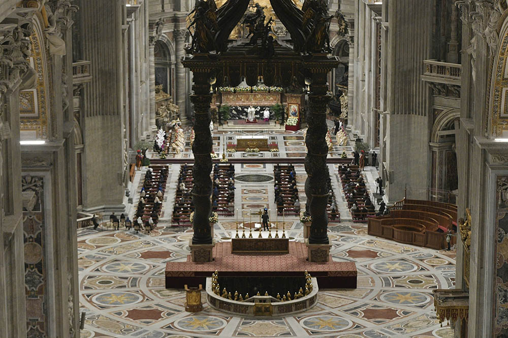 Pope Francis celebrates the Easter Vigil in St. Peter's Basilica at the Vatican April 3. (CNS/Vatican Media)