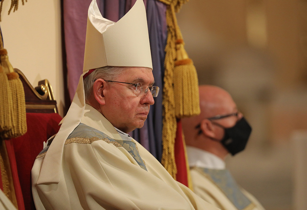 Archbishop José Gomez of Los Angeles, president of the U.S. Conference of Catholic Bishops, concelebrates Mass at the Basilica of the National Shrine of the Assumption of the Blessed Virgin Mary Nov. 15, 2021, in Baltimore.