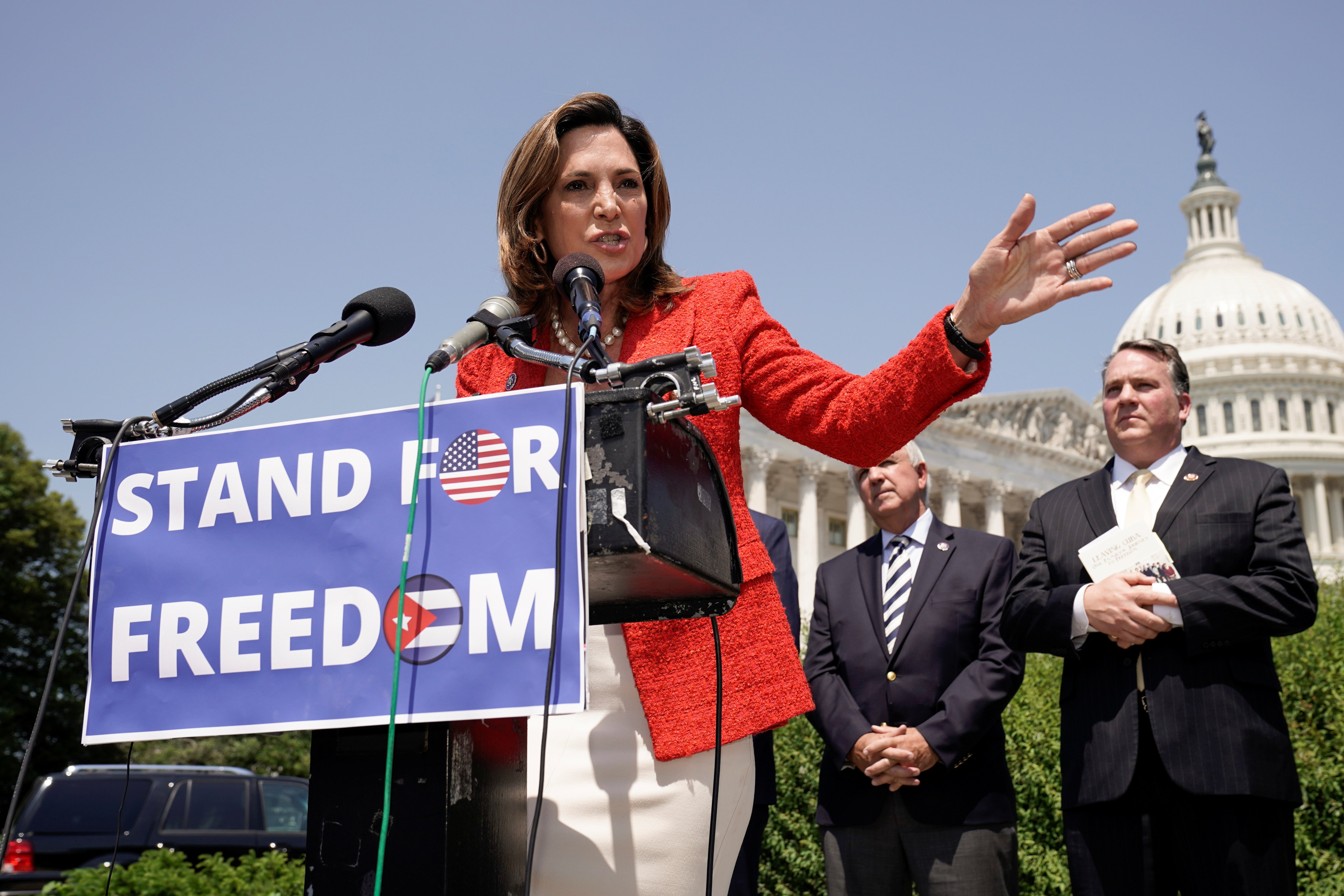 Rep. Maria Elvira Salazar, R-Fla., speaks during a news conference on Capitol Hill in Washington May 20, 2021, to recognize Cuban Independence Day. (CNS photo/Ken Cedeno, Reuters)