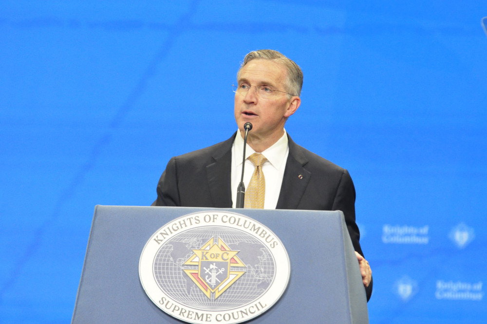 Supreme Knight Patrick Kelly, CEO of the Knights of Columbus, speaks Aug. 2 during the fraternal order's 140th Supreme Convention in Nashville, Tennessee. (CNS/Tennessee Register/Andy Telli)