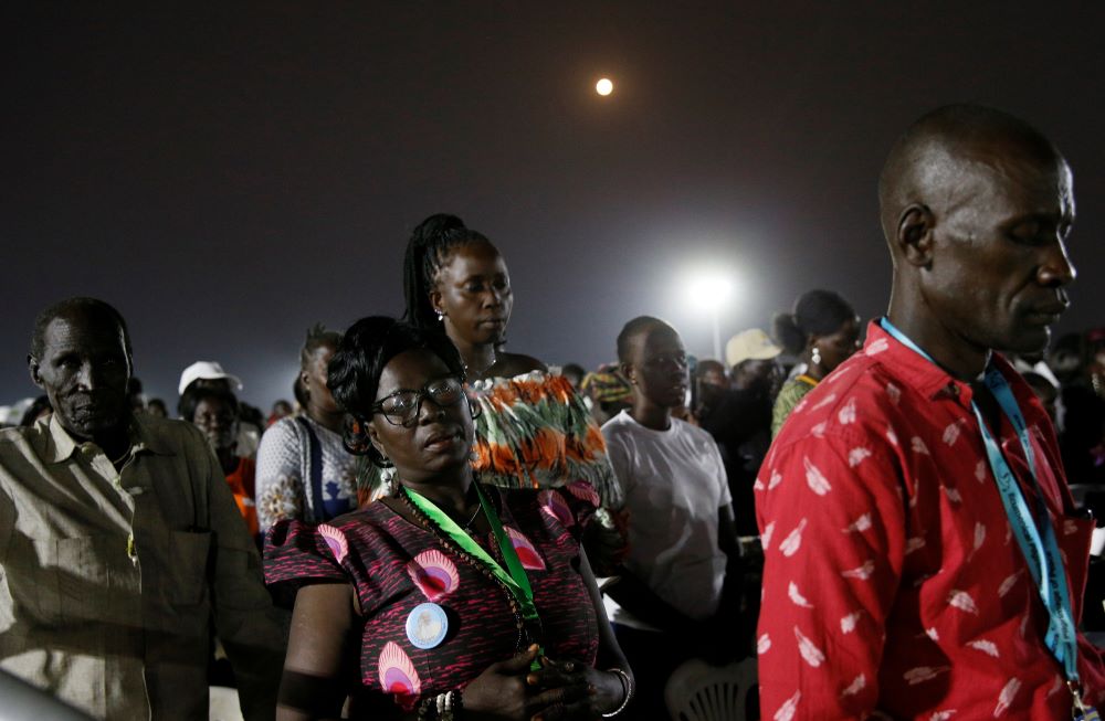 People participate in an ecumenical prayer service attended by Pope Francis at the John Garang Mausoleum in Juba, South Sudan, Feb. 4. (CNS/Paul Haring)