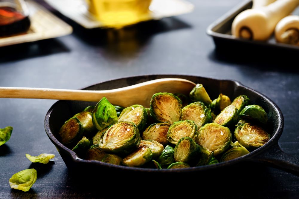 Brussels sprouts in a pan