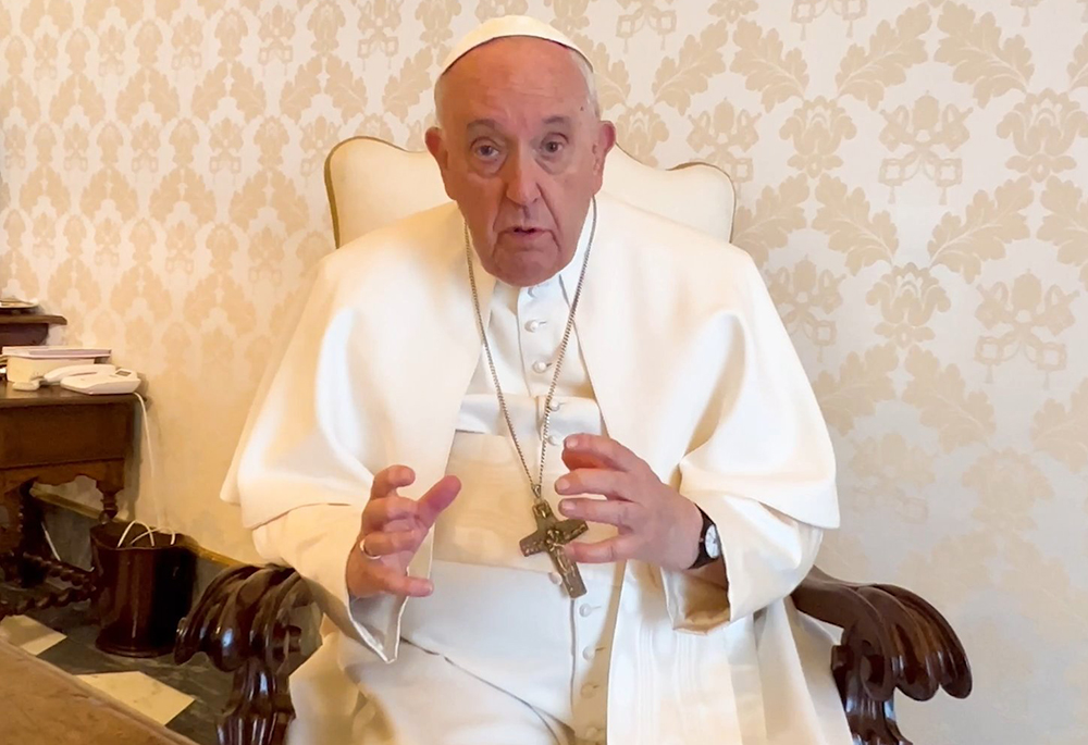 Pope Francis speaks to young people in a video message published May 4, ahead of World Youth Day. (CNS screengrab/Courtesy of Holy See Press Office)