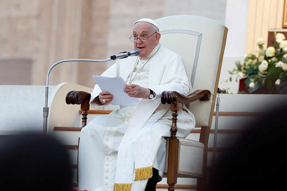 Pope Francis delivers his homily during an ecumenical prayer vigil in St. Peter's Square Sept. 30, ahead of the assembly of the Synod of Bishops. (CNS/Lola Gomez)