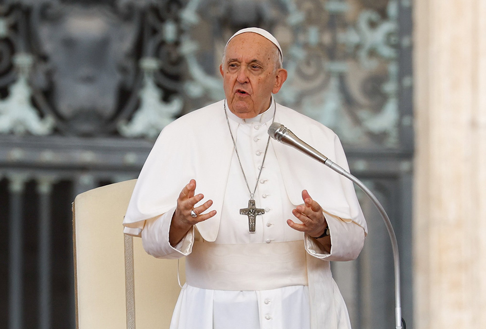 Pope Francis begins his weekly general audience in St. Peter's Square at the Vatican Oct. 18. (CNS/Lola Gomez)