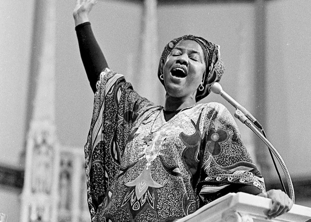 Sr. Thea Bowman, a Franciscan Sister of Perpetual Adoration who is a candidate for sainthood, is shown during a talk she gave at Sr. Thea Bowman, a Franciscan Sister of Perpetual Adoration who is a candidate for sainthood, is shown during a talk she gave at St. Augustine Church in Washington in 1986.