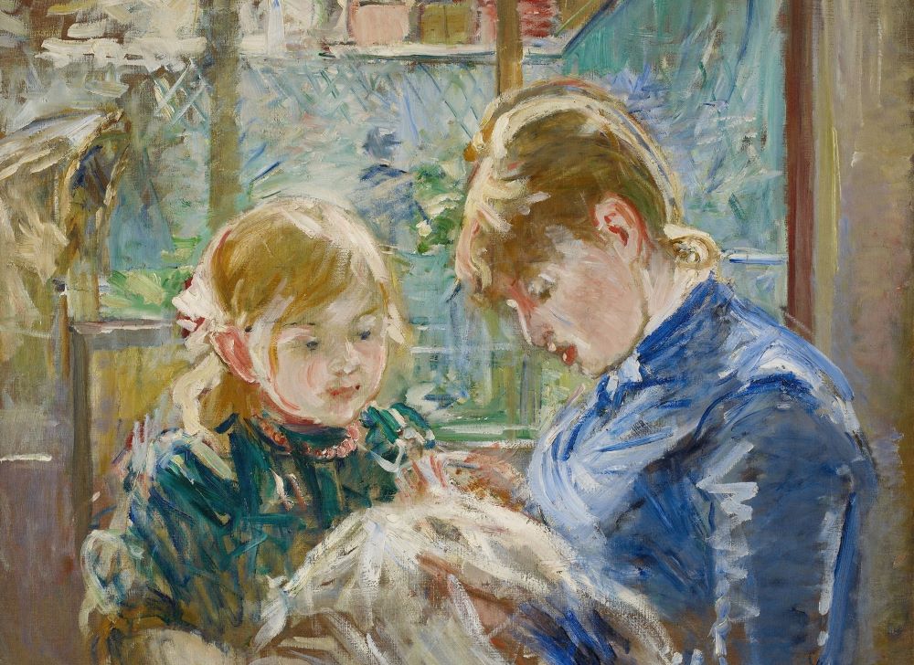 "The Artist's Daughter, Julie, with her Nanny" (circa 1884) by the French Impressionist painter Berthe Morisot (1841-1895) (Artvee)