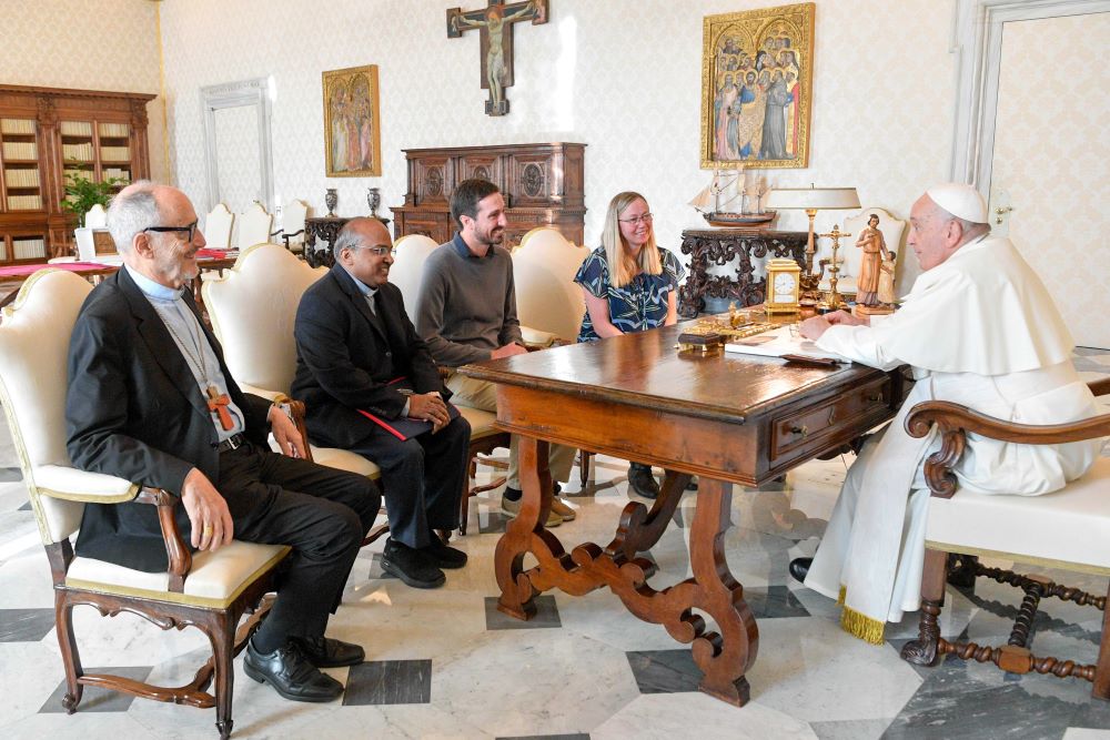 Pope Francis meets with leaders of the Laudato Si' Movement at the Vatican Nov. 6, 2023.