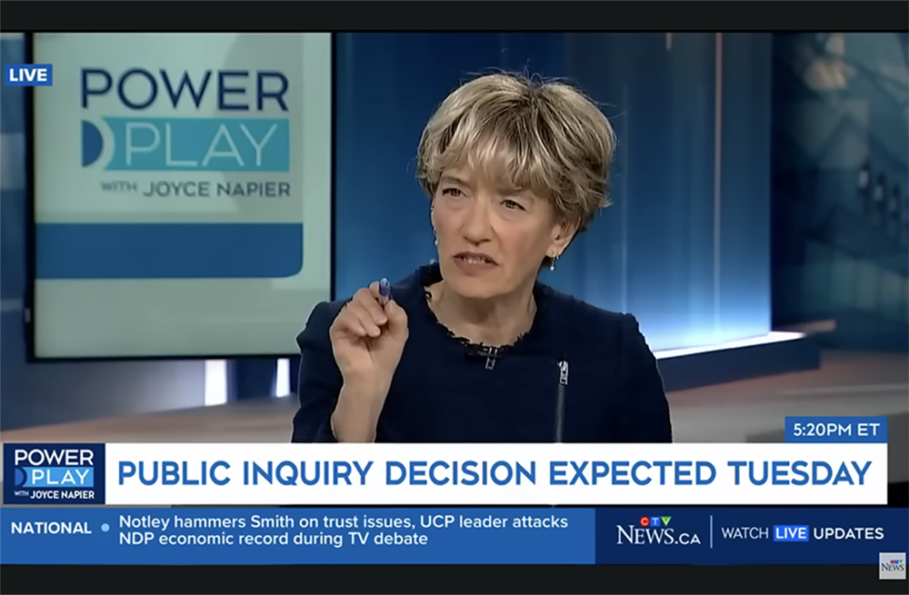 Canadian journalist Joyce Napier hosts "Power Play with Joyce Napier" on CTV News in May 2023. (NCR screenshot/YouTube/CTV News)