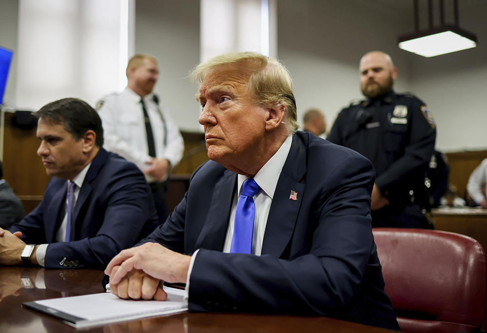Former President Donald Trump sits in Manhattan Criminal Court, May 30 in New York. (Justin Lane/Pool Photo via AP)