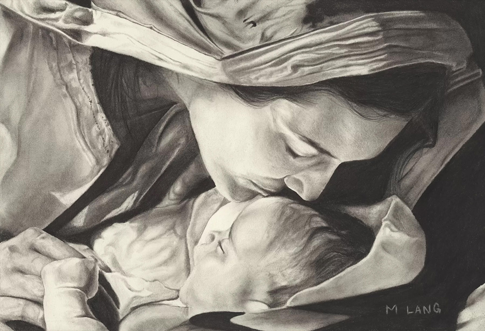 Artist Mia Lang's "A Mother's Heart," created with charcoal and graphite, was recognized for "excellence in drawing." (Courtesy of St. Edmund's Retreat)