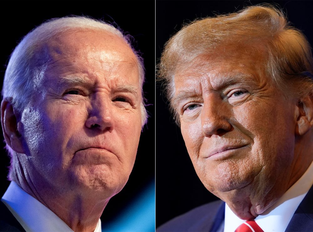 This image shows President Joe Biden, left, Jan. 5, 2024, and Republican presidential candidate former President Donald Trump, right, Jan. 19, 2024. 
