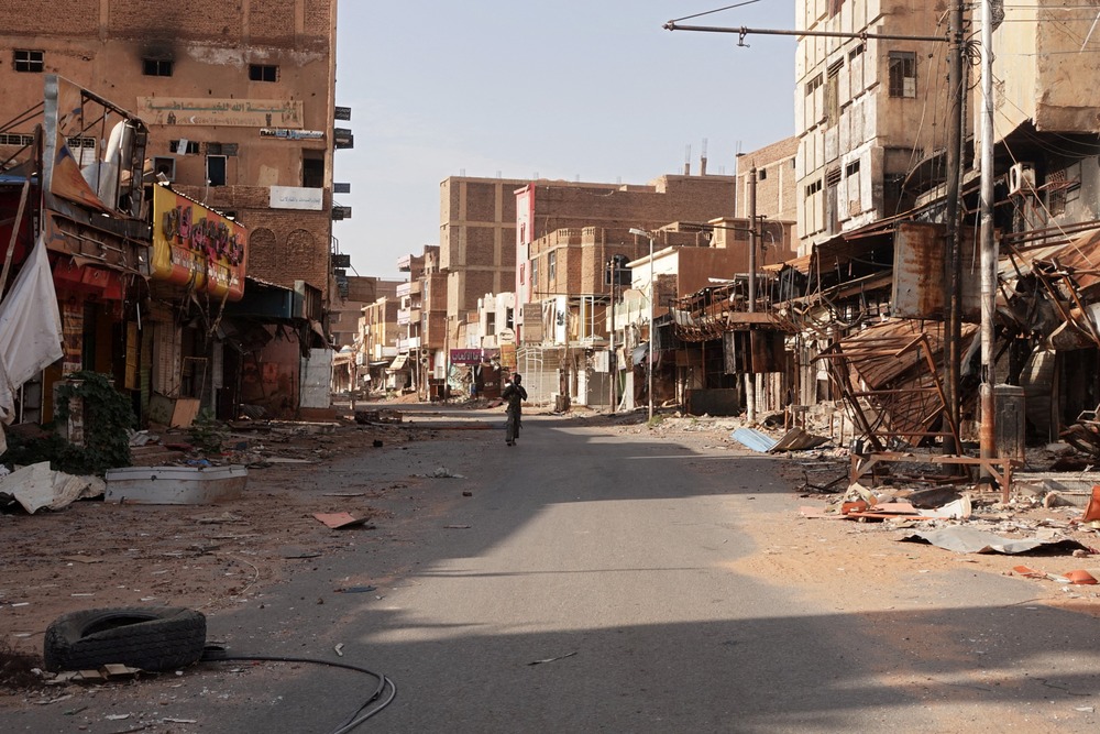 Street view of decimated urban area. 