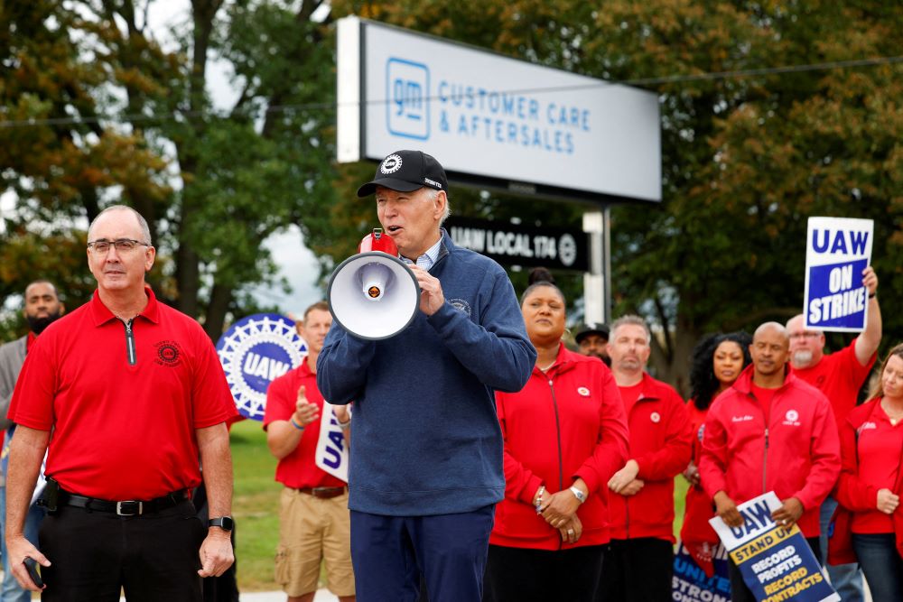 Biden speaks at UAW strike.