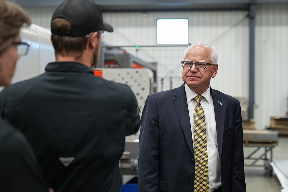 Minnesota Gov. Tim Walz visits Bemidji Steel Company in Bemidji, Minnesota, on July 1. (Wikimedia Commons/Office of Gov. Tim Walz & Lt. Gov. Peggy Flanagan)