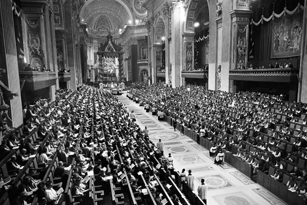 Pope John XXIII leads the opening session of the Second Vatican Council on Oct. 11, 1962, in St. Peter's Basilica. (CNS/L'Osservatore Romano)