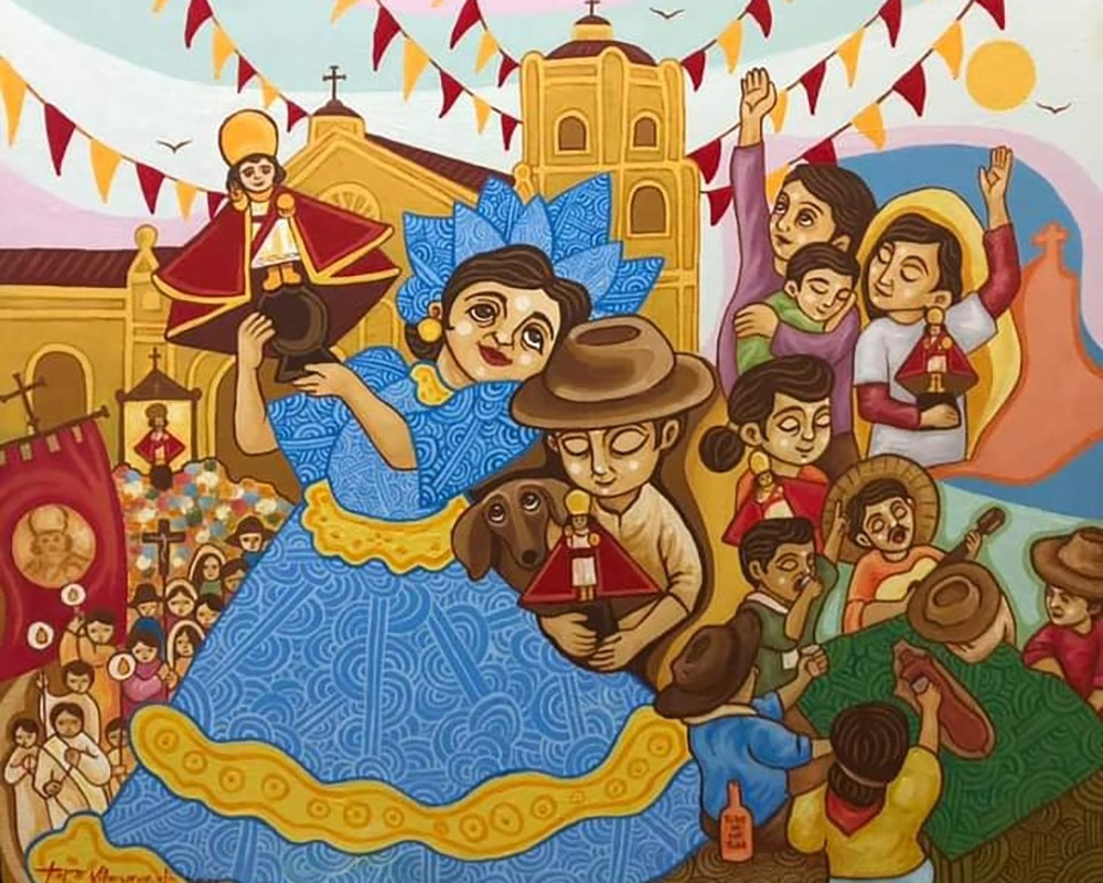 "Pista sa Sugbo, Bai!" ("Fiesta in Sugbo, Friend!"), 20"x24" acrylic on canvas by Franciscan Br. Christopher Villanueva, 2022 (Courtesy of Order of Friars Minor)