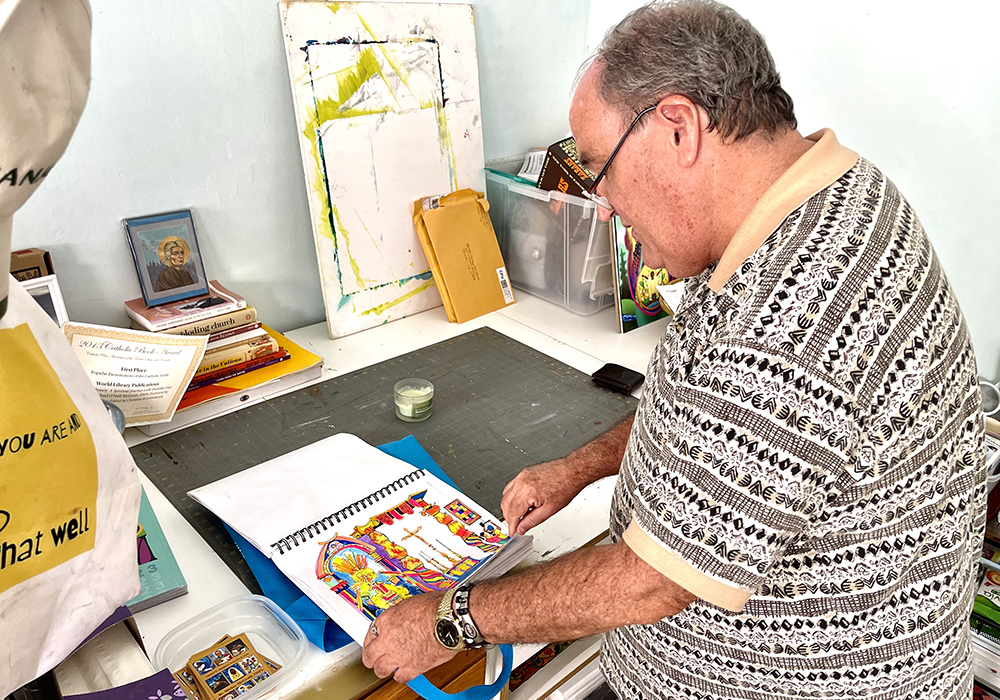 Oblate of St. Francis de Sales Br. Mickey McGrath is pictured in his studio in Camden, New Jersey, in August. (NCR photo/Camillo Barone)