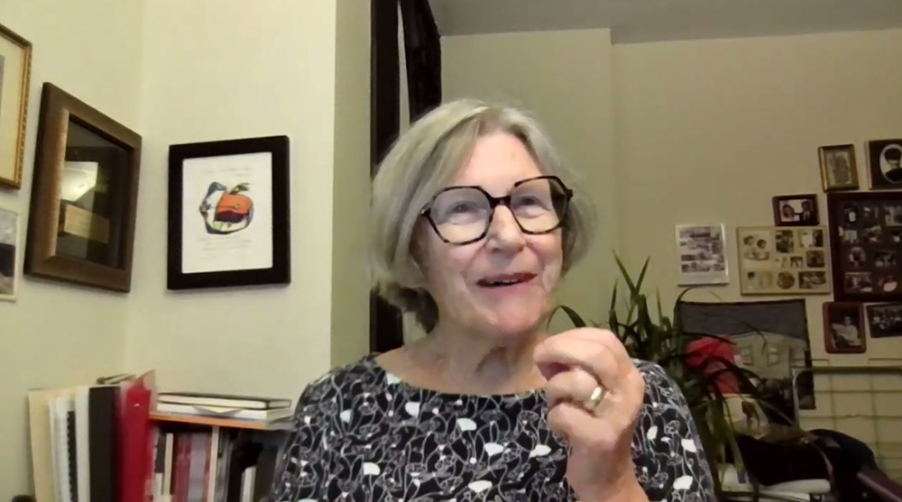 Social Service Sr. Simone Campbell, former executive director of Network Lobby for Catholic Social Justice, speaks during the Sept. 18 outreach to Catholics call by the Harris-Walz campaign. (NCR screenshot)