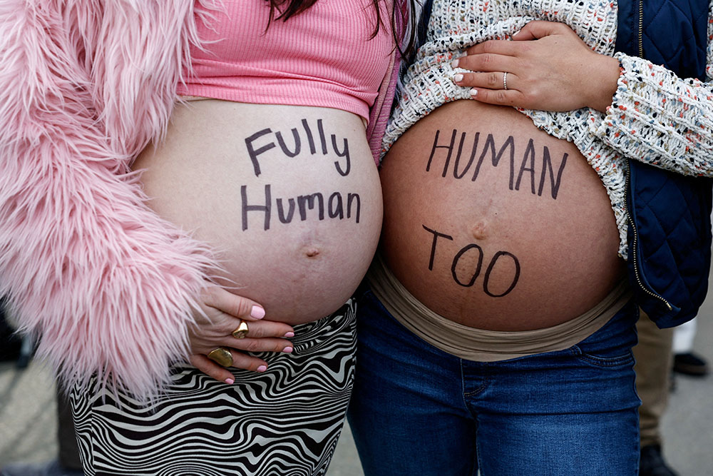 Pregnant, pro-life women attend a demonstration outside the U.S. Supreme Court in Washington March 26. (OSV News/Reuters/Evelyn Hockstein)