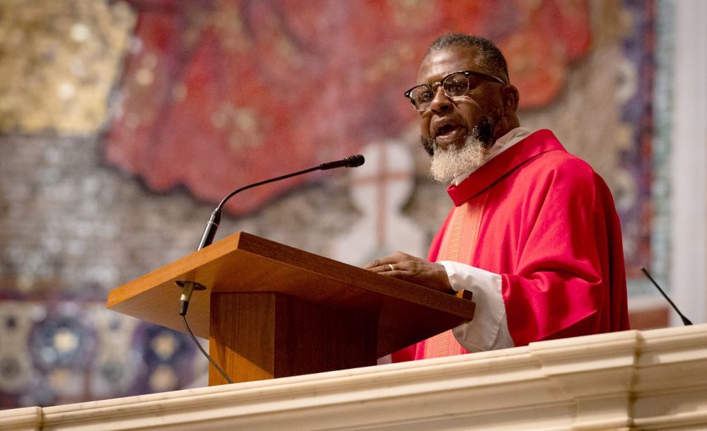  Deacon Darryl Kelley gives the homily at the 72nd annual Red Mass Oct. 6 at the Cathedral of St. Matthew the Apostle in Washington. Kelley, an attorney, serves in ministry at St. John the Evangelist Parish in Clinton, Maryland. 