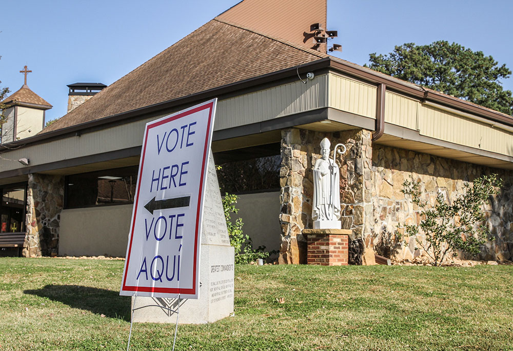 A voting sign is seen at St. Patrick Church polling station in Norcross, Georgia, on Election Day Nov. 3, 2020. (OSV News file/The Georgia Bulletin/Michael Alexander)