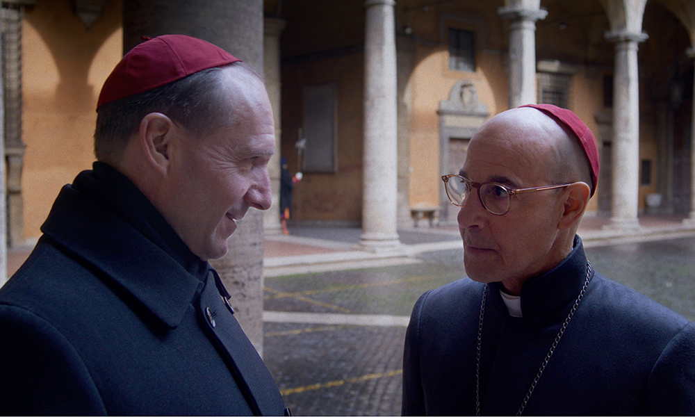 Ralph Fiennes, left, is pictured as Cardinal Lawrence and Stanley Tucci as Cardinal Bellini in director Edward Berger's "Conclave." (Focus Features)