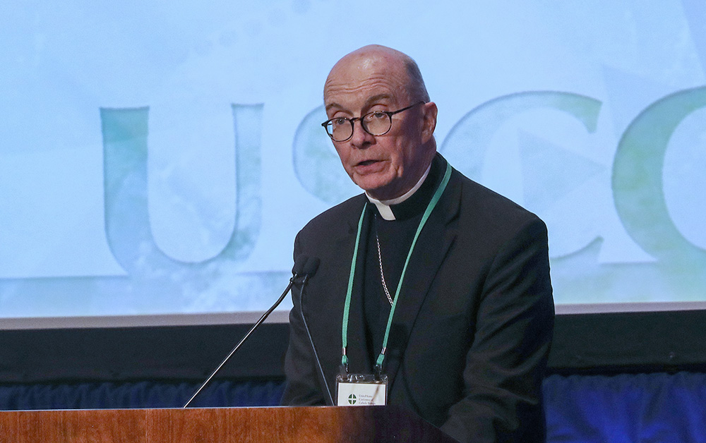 Auxiliary Bishop Timothy Senior of Philadelphia speaks during a Nov. 13 session of the fall general assembly of the U.S. Conference of Catholic Bishops in Baltimore. (OSV News/Bob Roller)