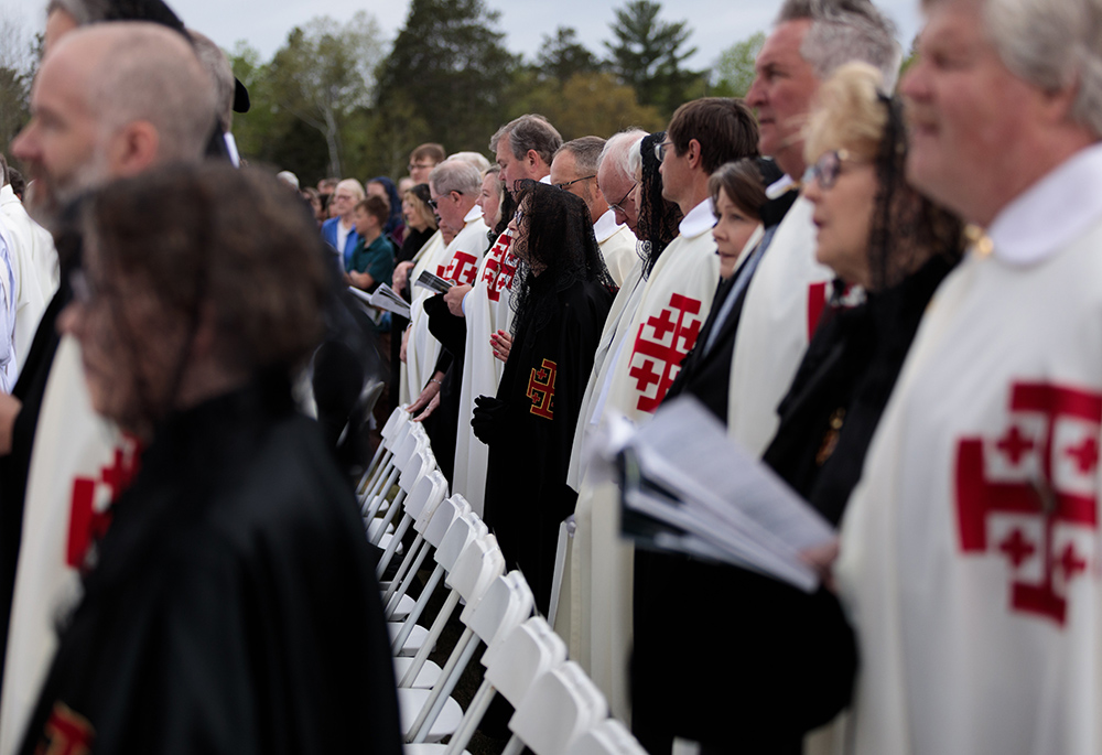 Knights and ladies of the Equestrian Order of the Holy Sepulchre of Jerusalem are pictured at Lake Itasca Region Pioneers Farm, May 19 in Shevlin, Minnesota. The Equestian Order of the Holy Sepulchre of Jerusalem has responded to public speculation about tattoos with the order's symbols worn by Pete Hegseth, U.S. President-elect Donald Trump's nominee for defense secretary, amid accusations that the symbols may represent Christian nationalism. (OSV News/Courtney Meyer)