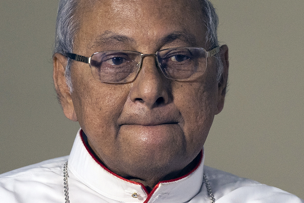 Cardinal Malcolm Ranjith, archbishop of Colombo, Sri Lanka, attends a media briefing in Colombo, Sri Lanka, Jan. 13, 2023. (AP/Eranga Jayawardena)