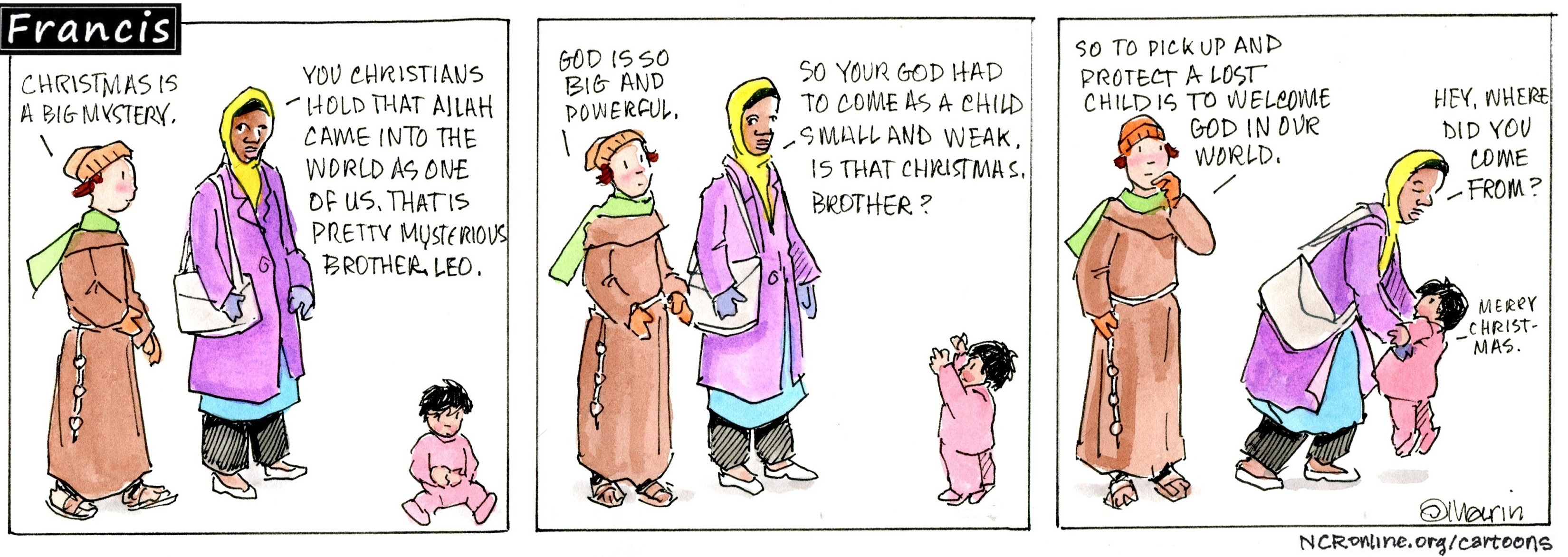 Francis, the comic strip: Brother Leo and Gabby discuss how to welcome God in our world.