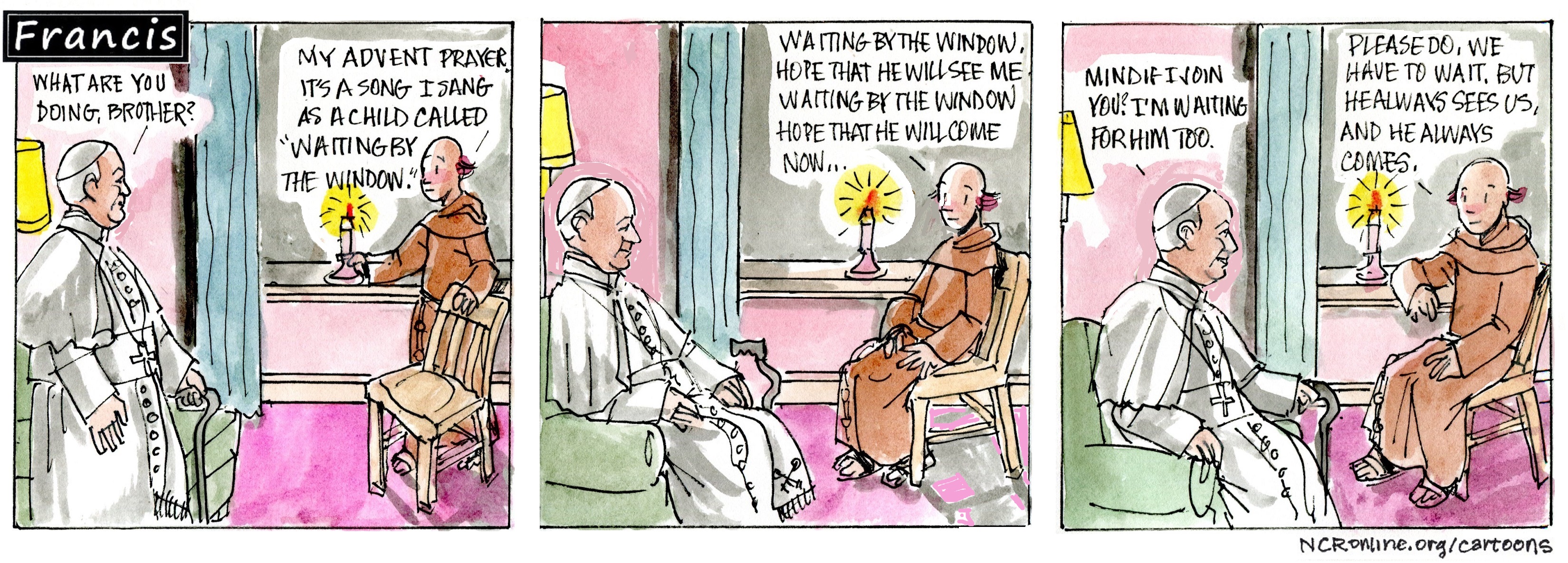 Francis, the comic strip: Leo's Advent prayer is all about waiting.