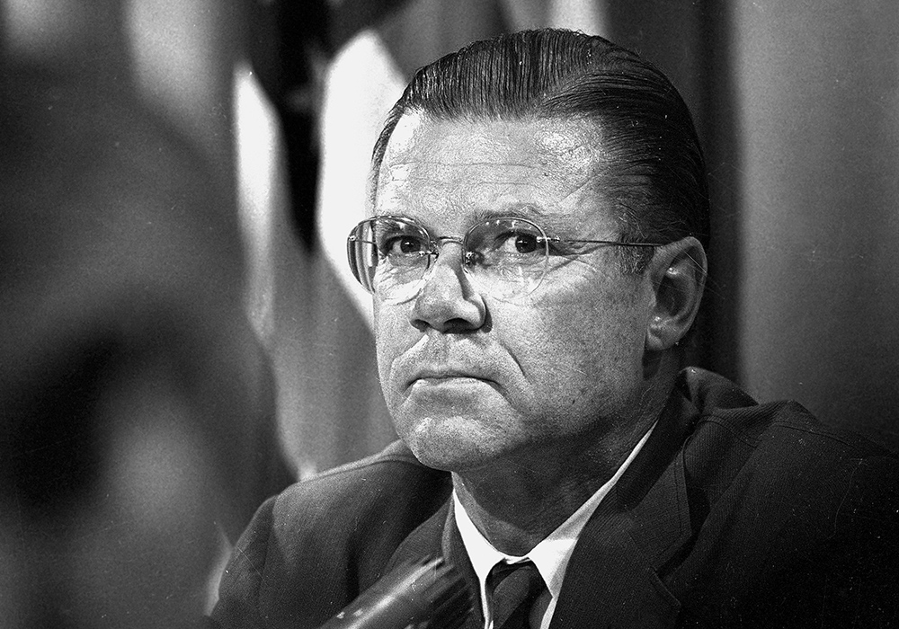 Defense Secretary Robert McNamara is shown during a news conference in Washington, D.C., April 3, 1967. One of Seymour Hersh's articles for the National Catholic Reporter, appearing in the issue dated Jan. 4, 1967, attacked the integrity and credibility of Defense Secretary Robert McNamara. (AP photo)