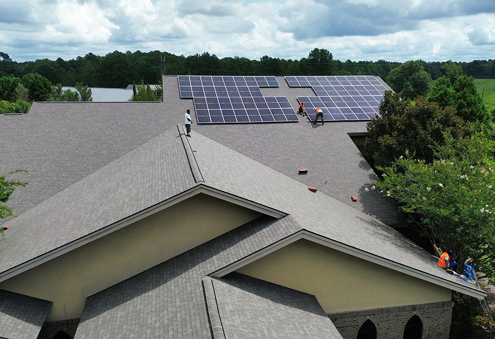 A solar installation is pictured at Trinity Episcopal Church in Statesboro, Georgia, on July 25, 2024. (Courtesy of Sunpath Solar and Georgia Interfaith Power and Light)