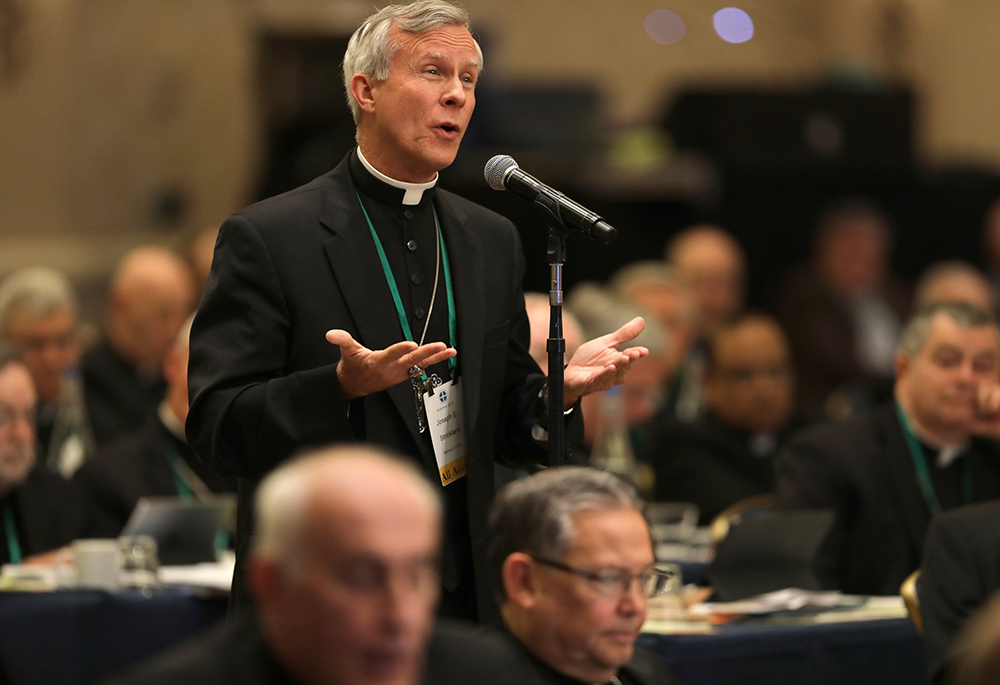 File photo of Bishop Joseph Strickland of Tyler, Texas, speaking at the fall general assembly of the U.S. bishops' conference in Baltimore Nov. 11, 2019. The Holy See Press Office announced Nov. 11, 2023, that Pope Francis has removed Bishop Strickland from the pastoral governance of the Diocese of Tyler. (OSV News/CNS file photo/Bob Roller)