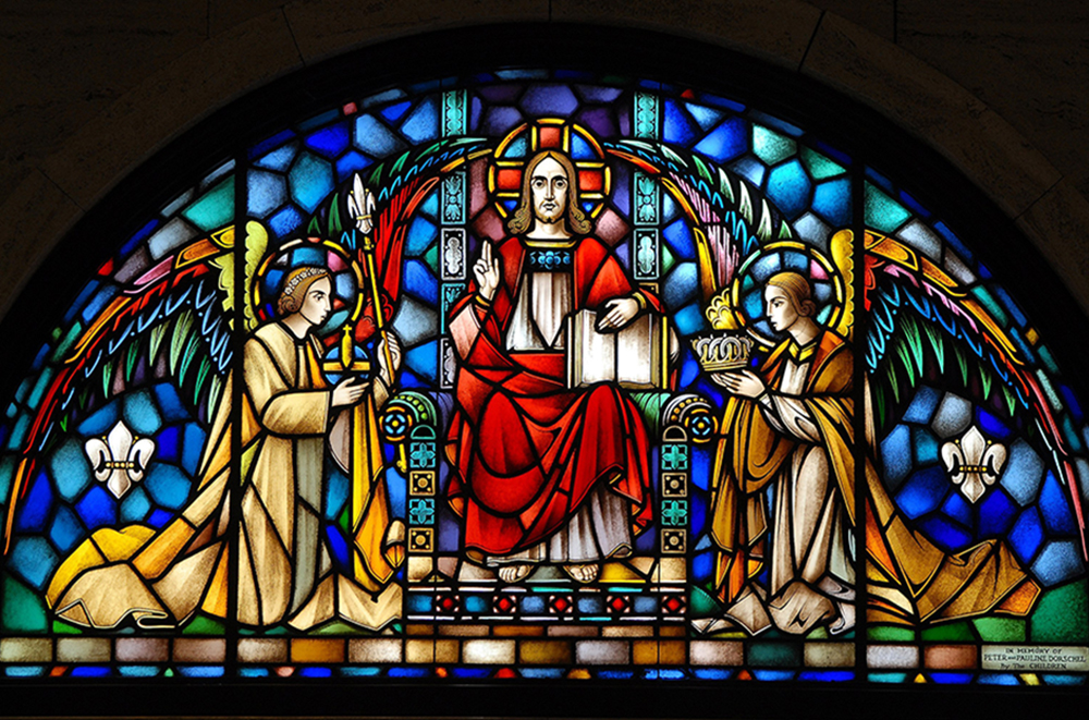 A stained-glass window at St. Francis Xavier Cathedral in Green Bay depicts Jesus as Christ the King. (OSV News file/Sam Lucero)