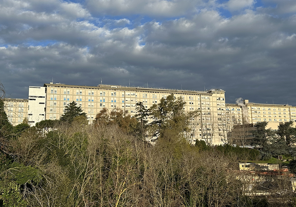 The south side of Rome's Gemelli Hospital where Pope Francis is an inpatient is seen Feb. 17, 2025. (CNS/Robert Duncan)