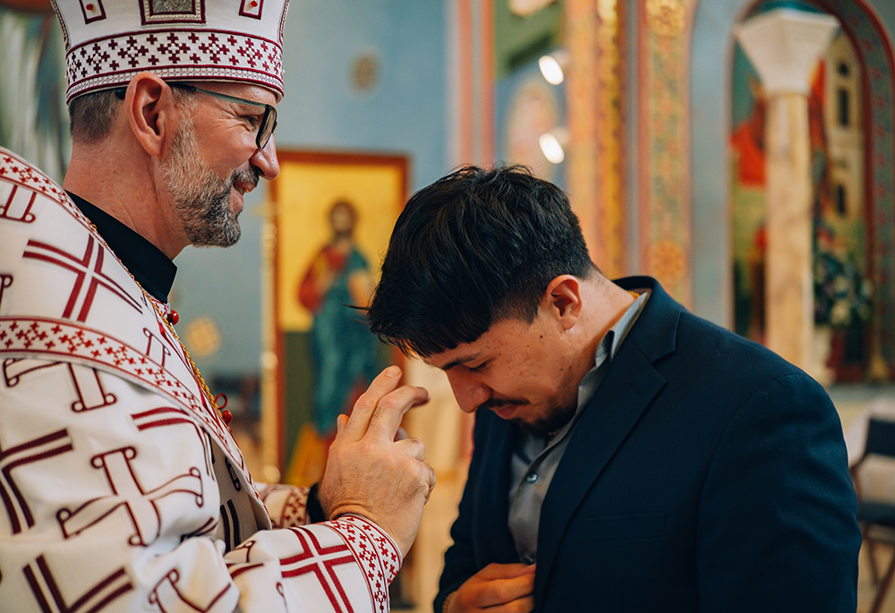 Artur Bubnevych, left, was consecrated as the new bishop of the Holy Protection of Mary Byzantine Catholic Eparchy of Phoenix. His consecration was held Jan. 28 at Annunciation Byzantine Catholic Church in Anaheim, California. (Jonathan Cabada)