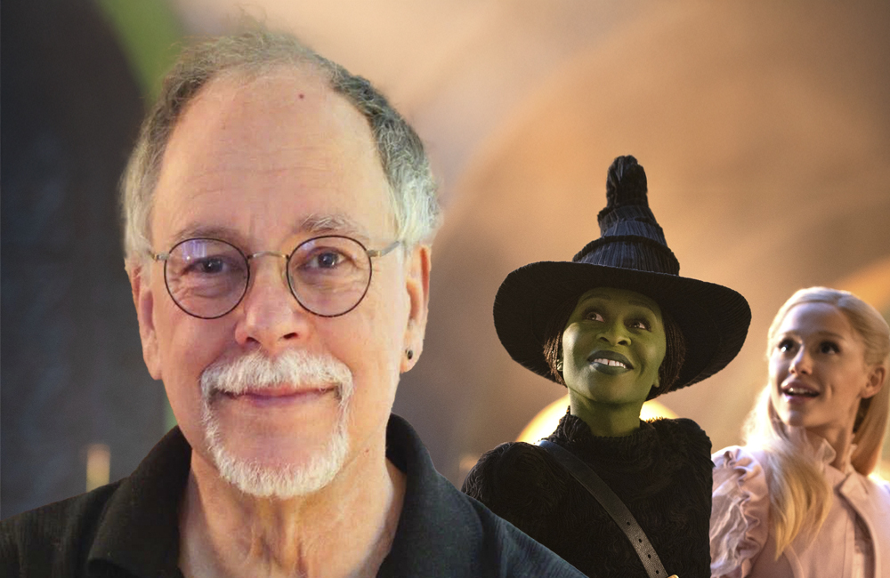 Composite photo of Gregory Maguire, author of the 1995 book titled Wicked: The Life and Times of the Wicked Witch of the West, and the characters Elphaba and Glinda, respectively depicted by Cynthia Erivo and Ariana Grande in the 2024 movie "Wicked."