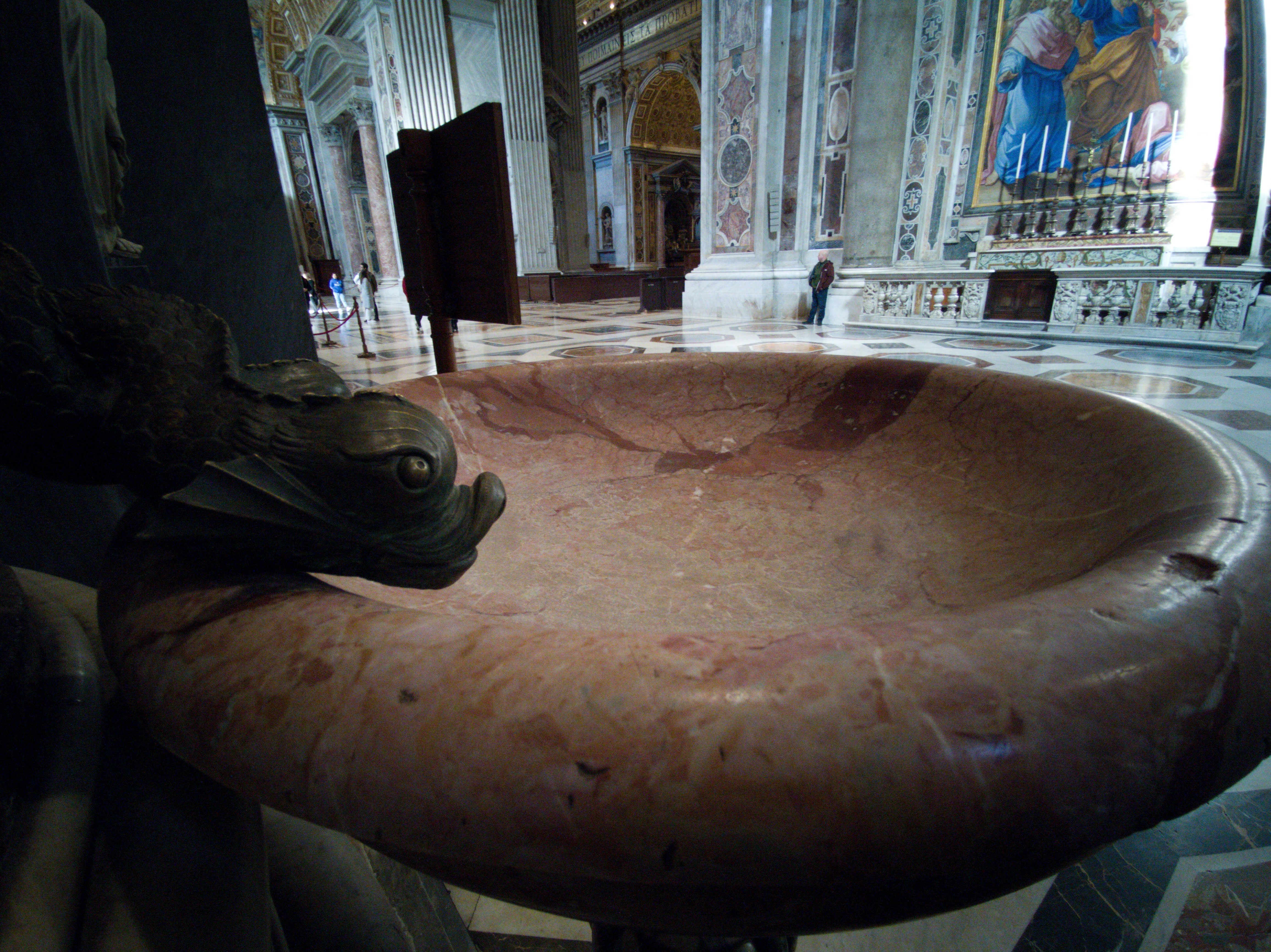 Empty holy water font in St. Peter's Basilica at the Vatican.