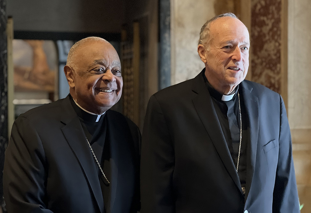 Washington Cardinal Wilton Gregory and Cardinal Robert McElroy leave a Jan. 6, 2025, news conference at the Cathedral of St. Matthew the Apostle in Washington. That morning, Pope Francis accepted the resignation of Gregory, Washington's archbishop since 2019, and named McElroy of San Diego as his successor. McElroy will be installed March 11. (OSV News photo/Archdiocese of Washington/Geoffrey Ros)