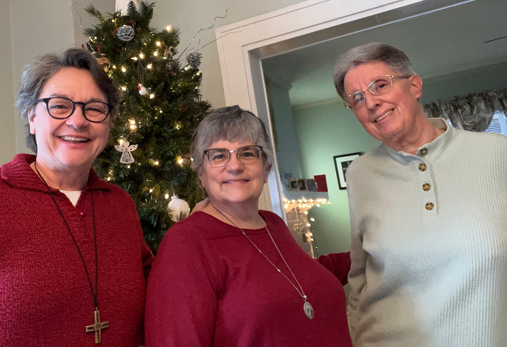 The sisters in residence at the House of Discernment are pictured during the Christmas season in 2024. From left to right: Srs. Kristin Matthes, Caryn Crook and Valerie Zottola. (Courtesy of Caryn Crook)