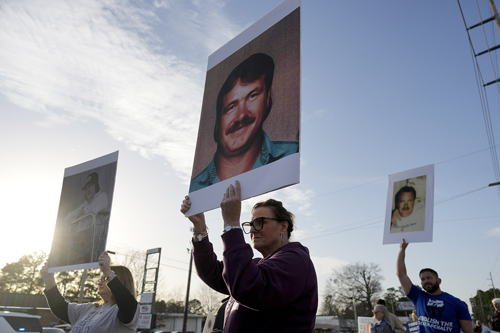 Protestors demonstrate outside the scheduled execution of South Carolina inmate Brad Sigmon, on March 7, 2025, in Columbia, S.C. (AP/Chris Carlson)