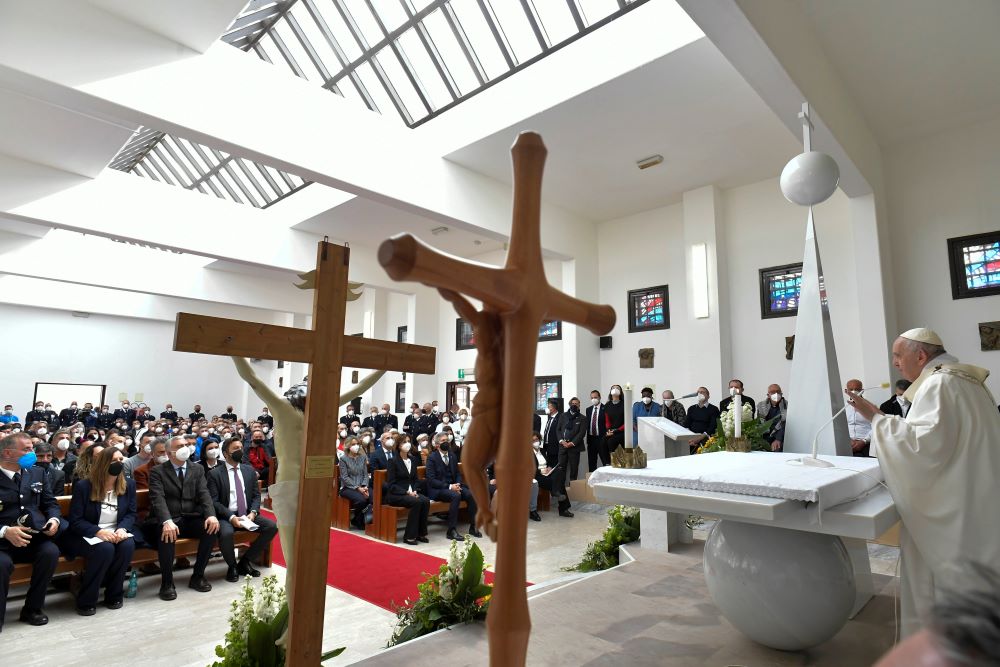 Pope Francis celebrates the Holy Thursday Mass of the Lord's Supper at a prison in Civitavecchia, Italy, April 14. (CNS/Vatican Media)