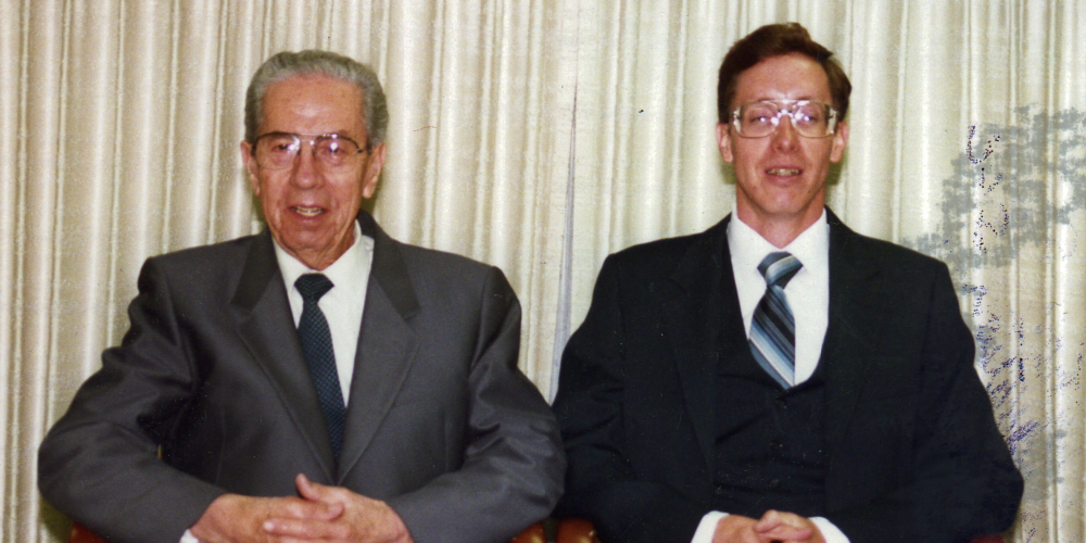 This photo of Rulon Jeffs and his son, Warren, is used in the Netflix documentary "Keep Sweet: Pray and Obey." Rulon died in 2002 at age 92. Warren is serving a life sentence plus 20 years. (Courtesy of Netflix © 2022) 