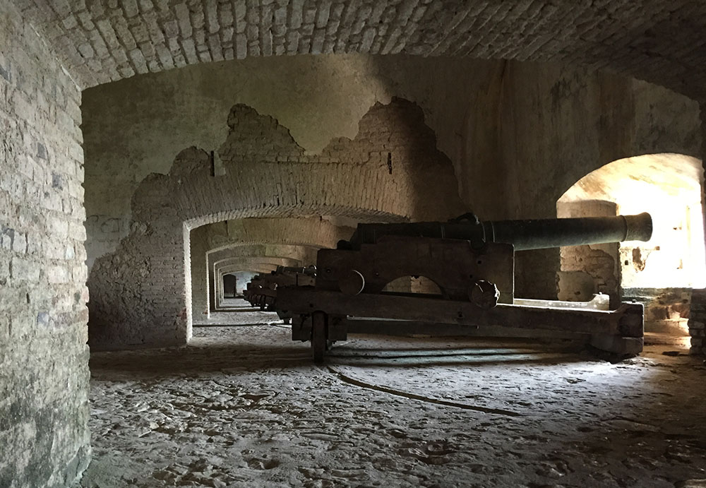 A cannon is seen in the early 19th-century Citadelle Laferrière, also known as Citadelle Henri Christophe, on the northern coast of Haiti. The fortress was built at the top of Bonnet à l'Evêque mountain by a newly independent Haiti.